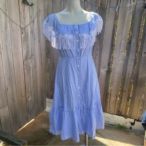 Uterque striped midi dress with lace and fringe design